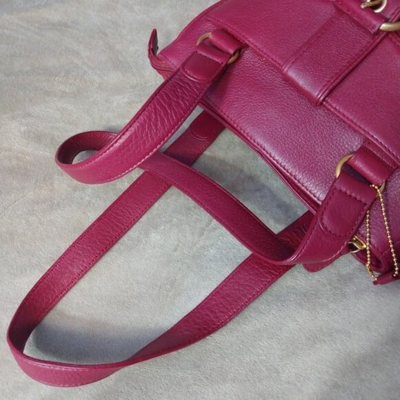 Etienne Aigner Purse Oxblood Red Pebbled Leather Big Buckle Shoulder Handbag - Picture 10 of 13